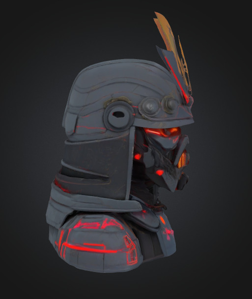 Cyberpunk Samurai Combat Helmet  Game Ready Low Poly 3D Model Low-poly 3D model_5