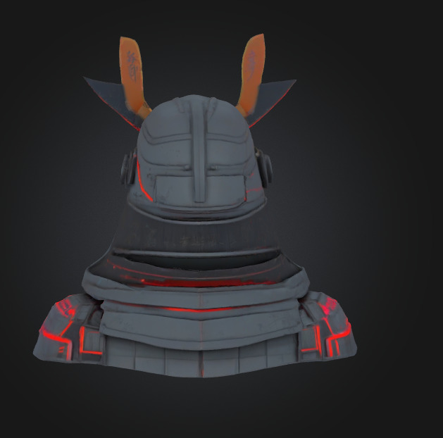 Cyberpunk Samurai Combat Helmet  Game Ready Low Poly 3D Model Low-poly 3D model_6