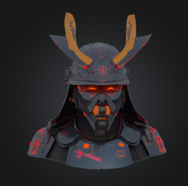 Cyberpunk Samurai Combat Helmet  Game Ready Low Poly 3D Model Low-poly 3D model_4