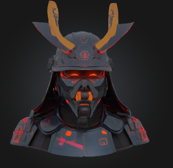 Cyberpunk Samurai Combat Helmet  Game Ready Low Poly 3D Model Low-poly 3D model_3