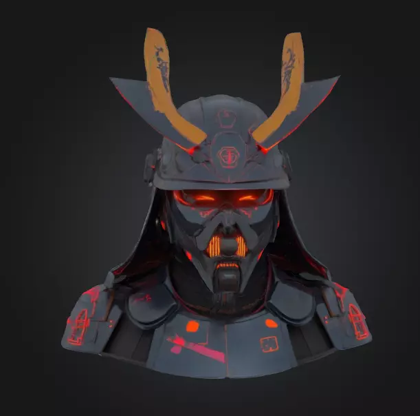 Cyberpunk Samurai Combat Helmet  Game Ready Low Poly 3D Model Low-poly 3D model_0