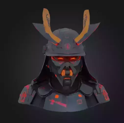 Cyberpunk Samurai Combat Helmet  Game Ready Low Poly 3D Model