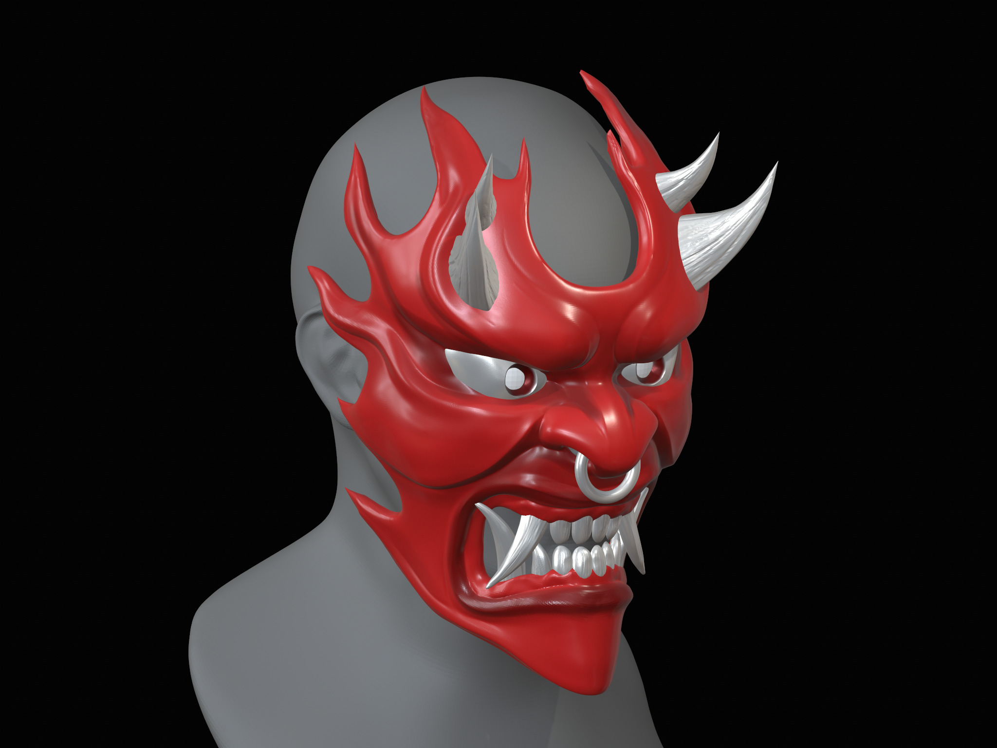 Fire demon oni mask 3D print model_3