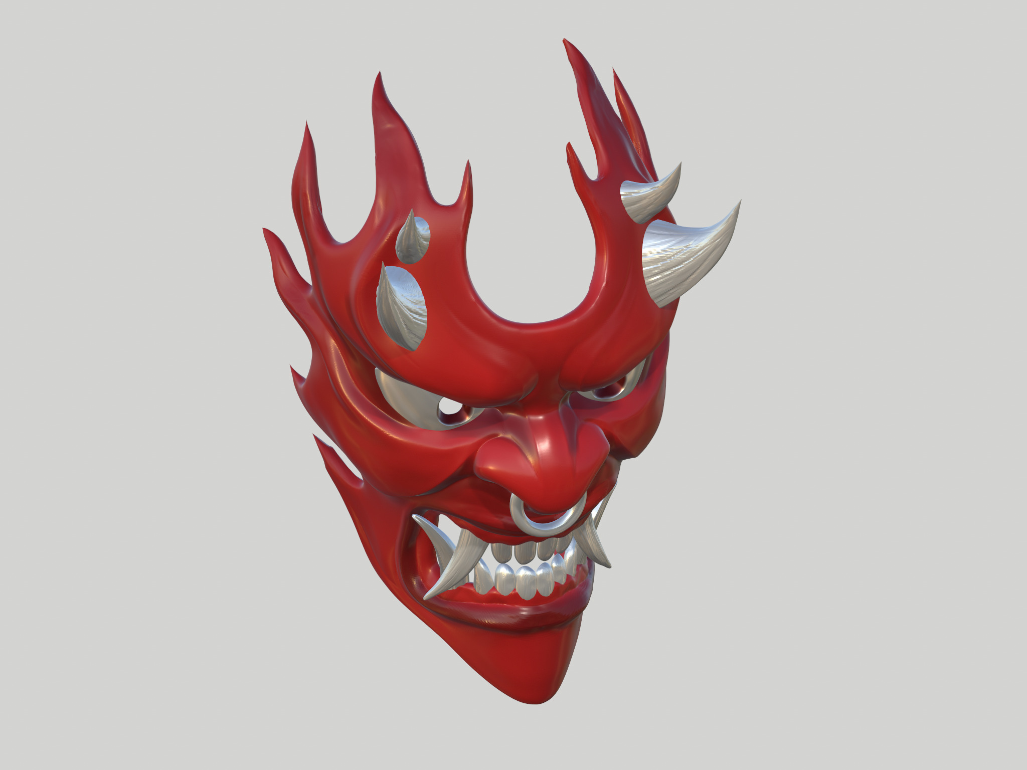 Fire demon oni mask 3D print model_1