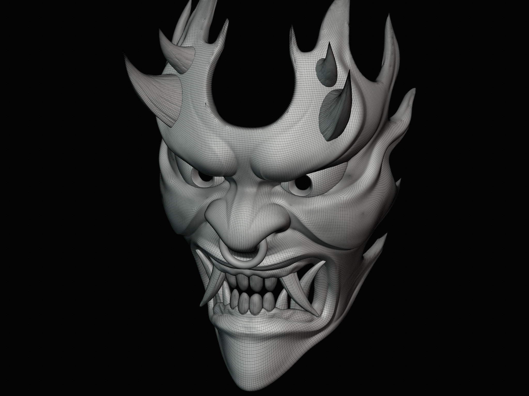 Fire demon oni mask 3D print model_15