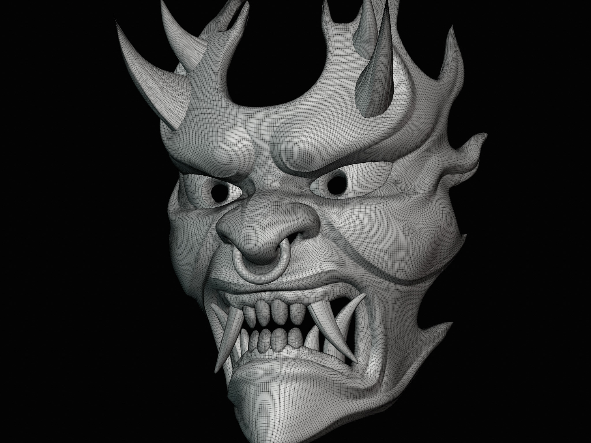 Fire demon oni mask 3D print model_12