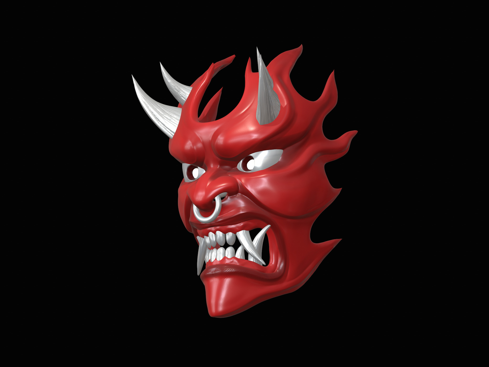 Fire demon oni mask 3D print model_4