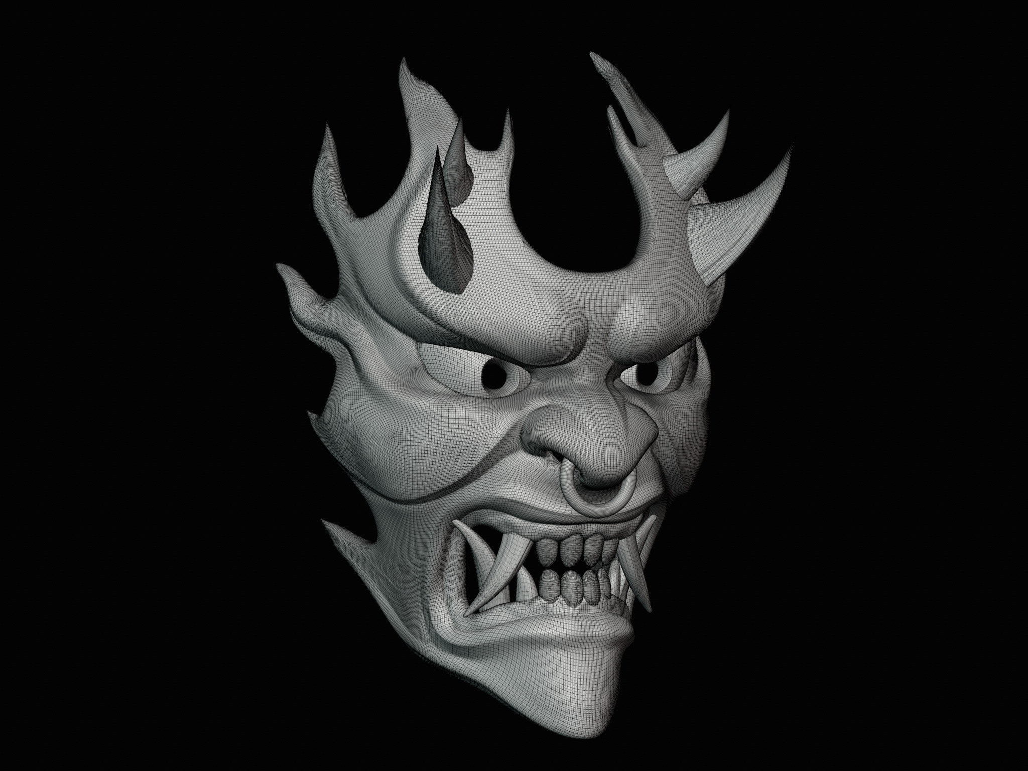 Fire demon oni mask 3D print model_11
