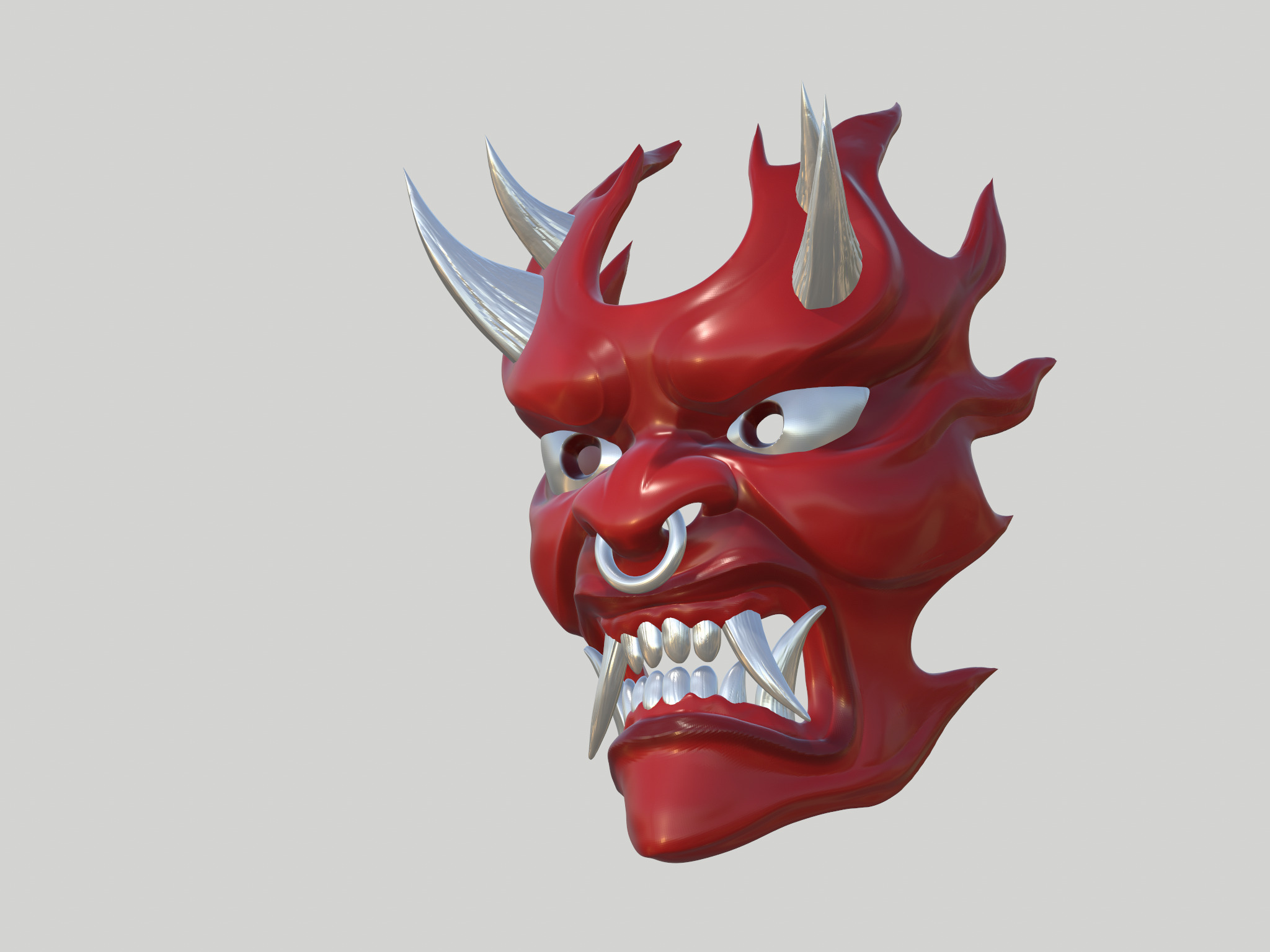 Fire demon oni mask 3D print model_2