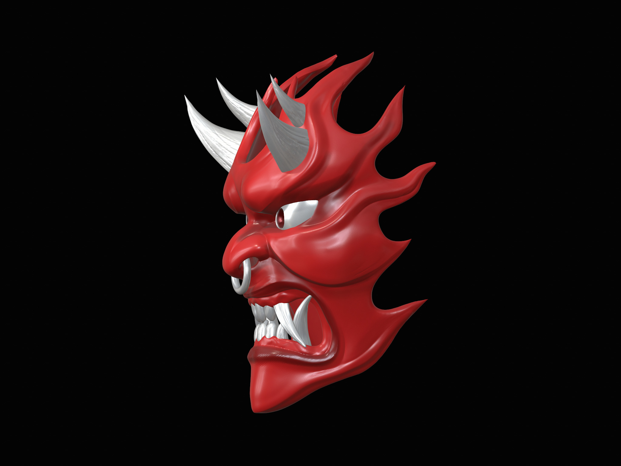 Fire demon oni mask 3D print model_7