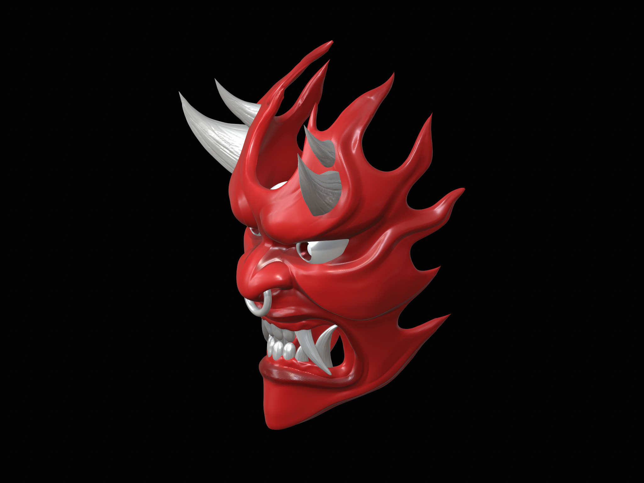Fire demon oni mask 3D print model_5