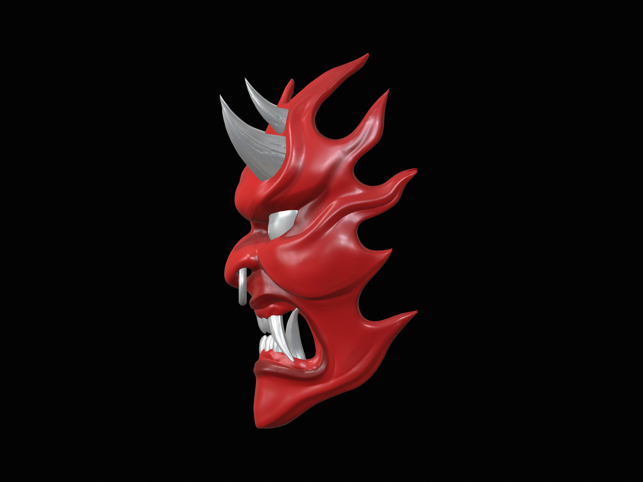 Fire demon oni mask 3D print model_8