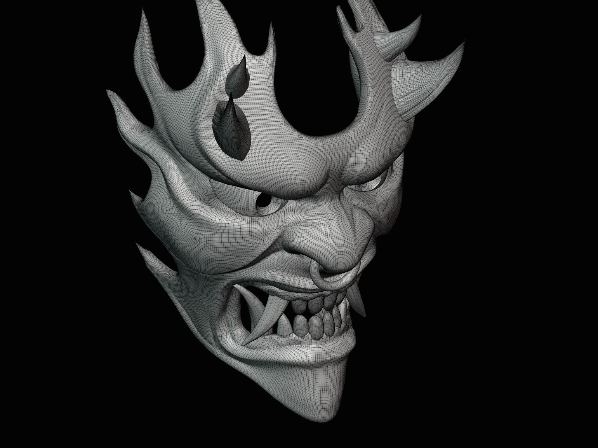 Fire demon oni mask 3D print model_16