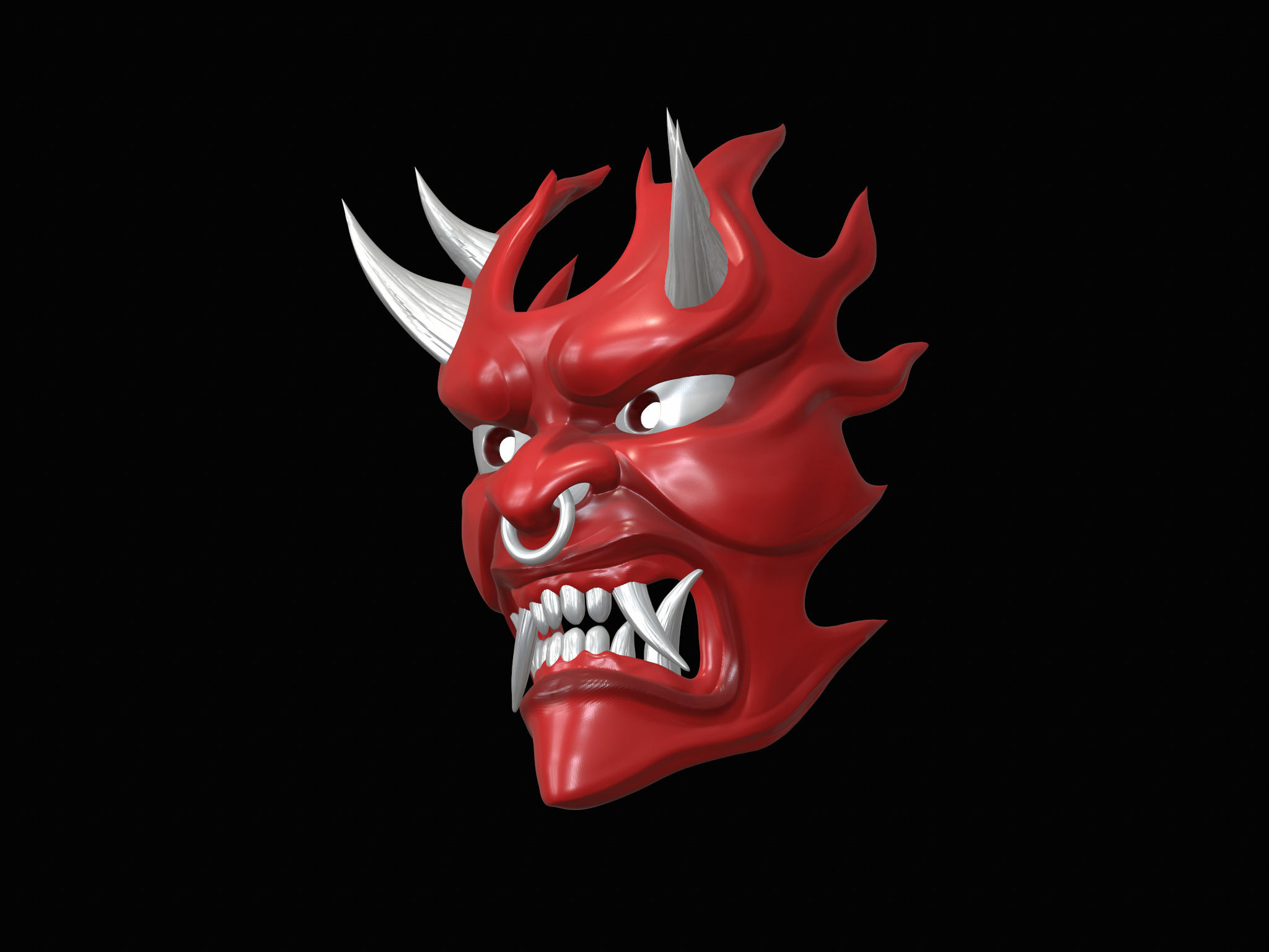 Fire demon oni mask 3D print model_6