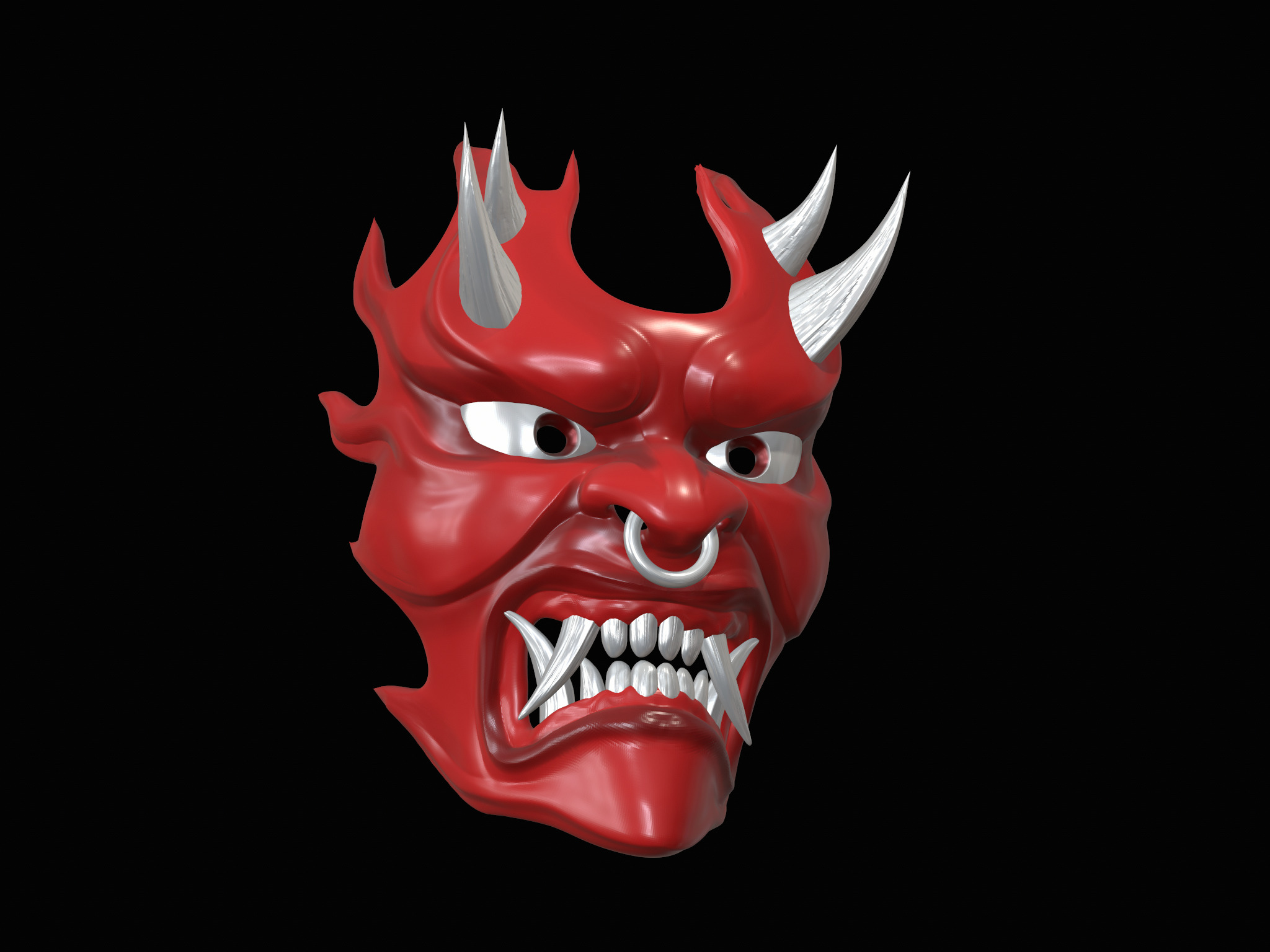 Fire demon oni mask 3D print model_9
