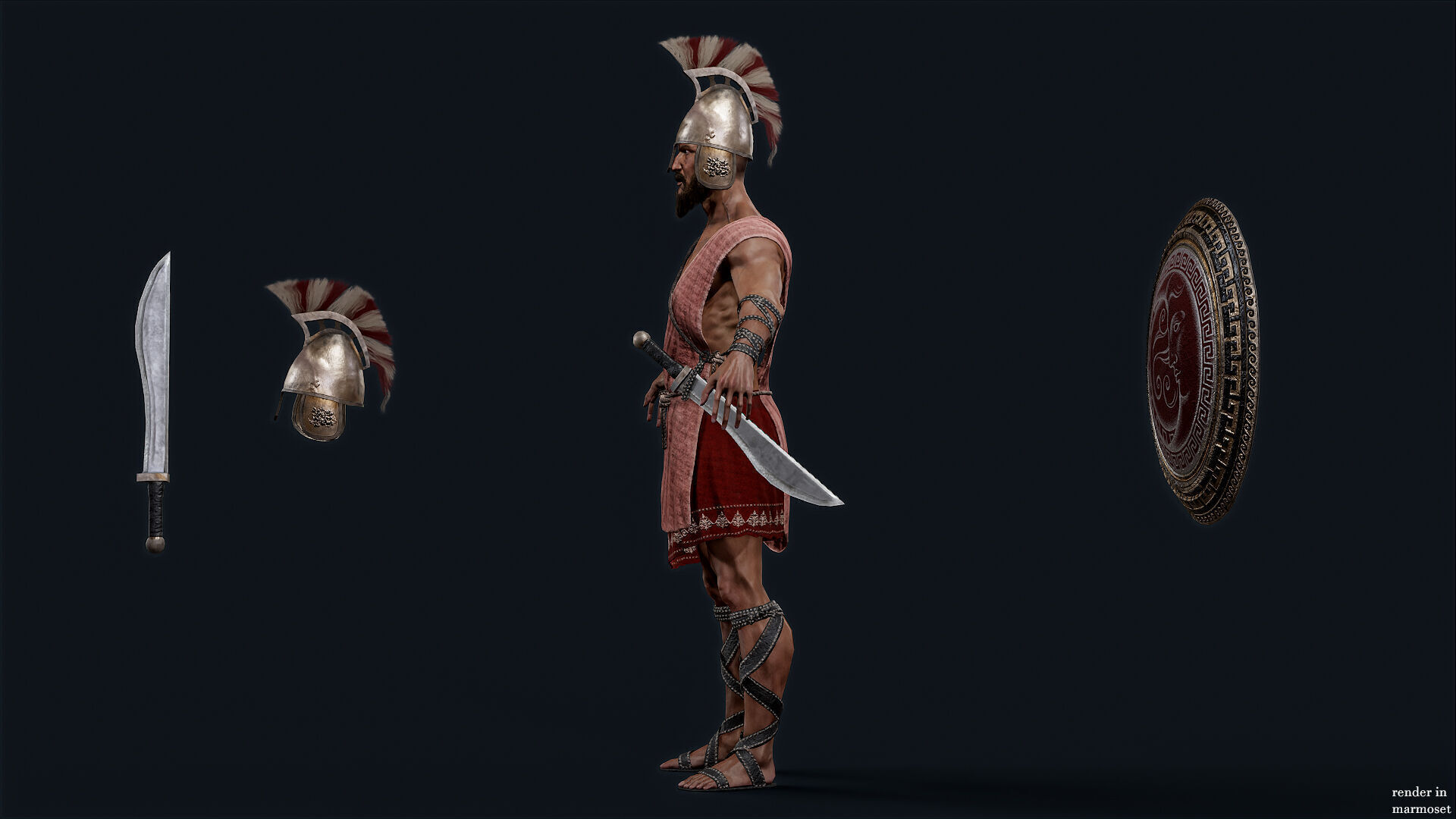 Spartan ilote warrior D Low-poly 3D model_8