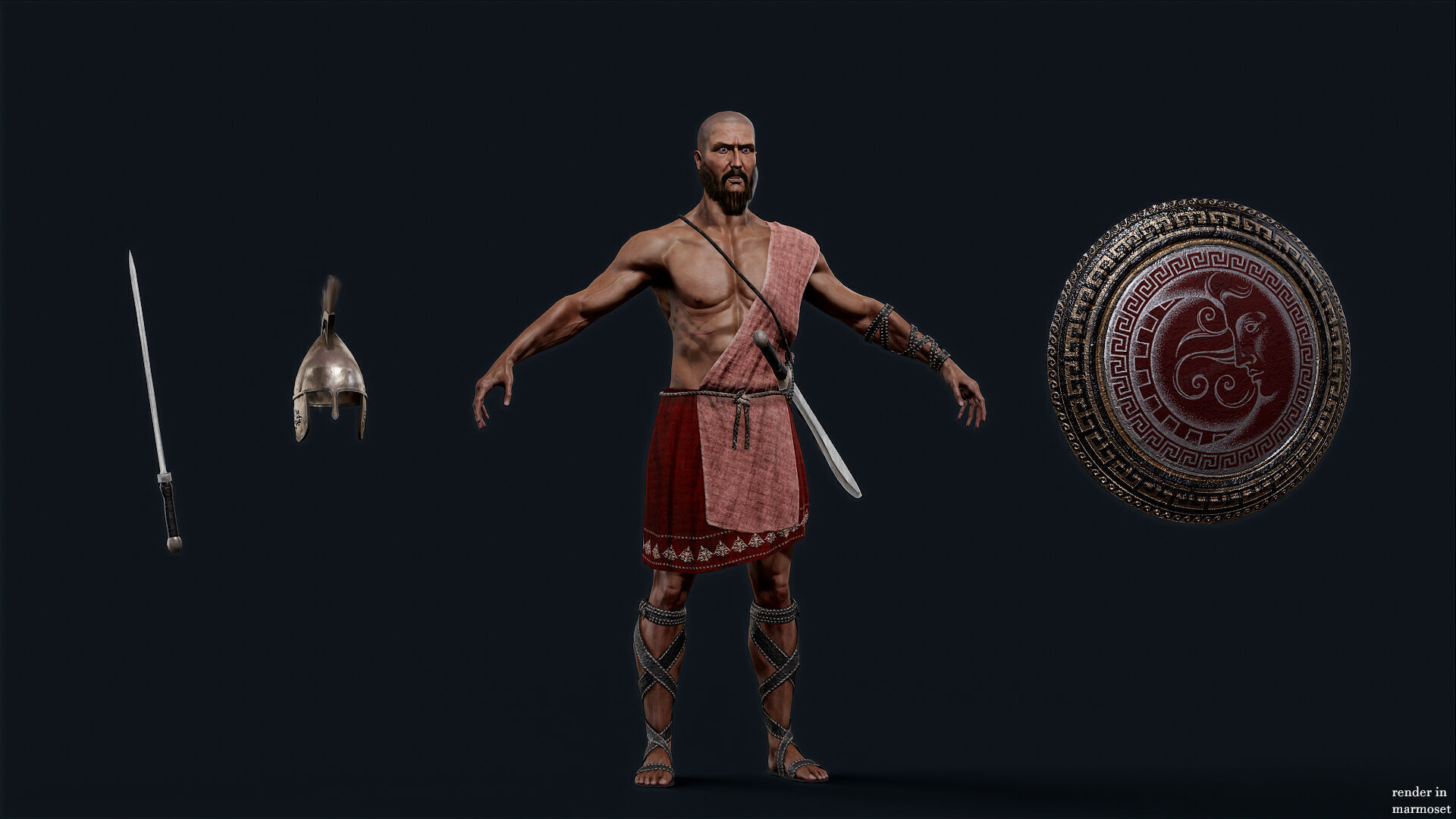 Spartan ilote warrior D Low-poly 3D model_5
