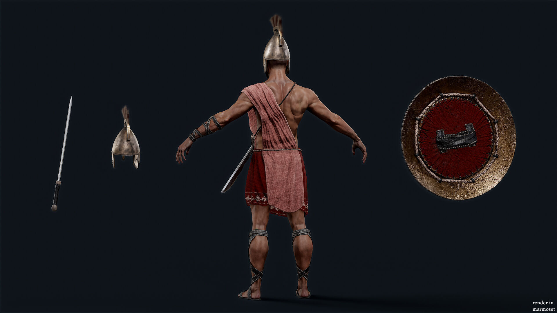 Spartan ilote warrior D Low-poly 3D model_7