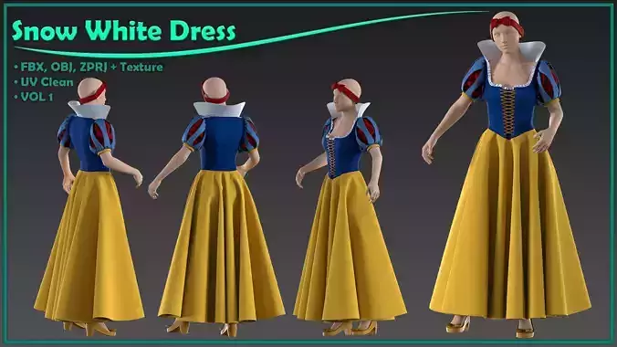 Snow White dress with texture 3D model