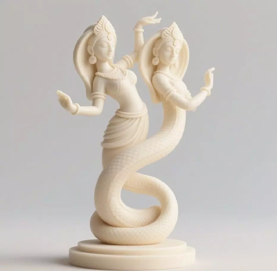 7Ivory Twin Headed Serpent Dancer Indian Style Minimalist Statue 3D print model_0
