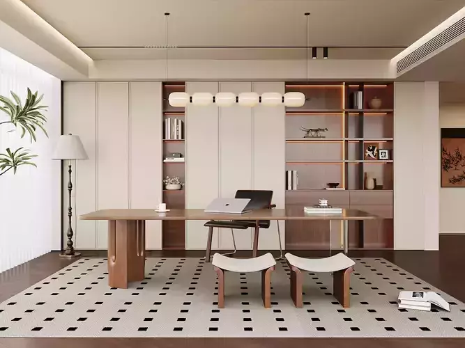 Modern Oriental Home Office Interior Scene 063 3D model