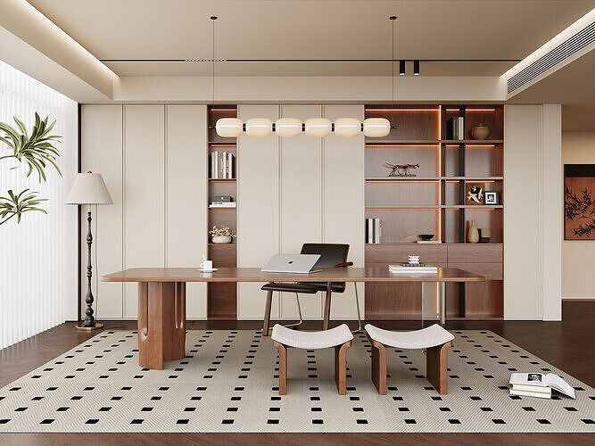 Modern Oriental Home Office Interior Scene 063 3D model