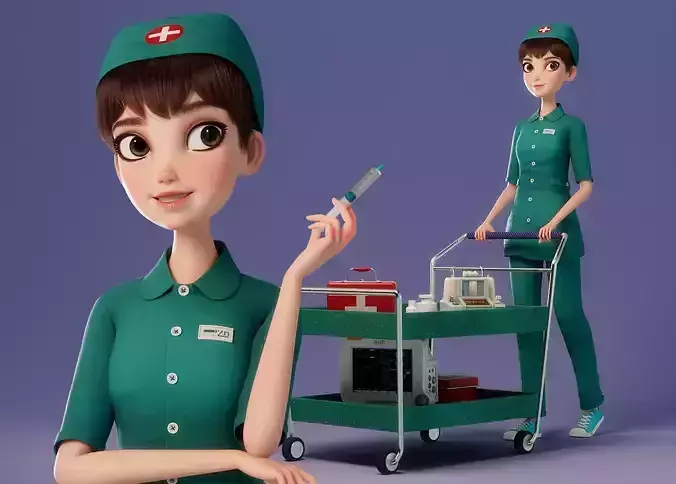 Cartoon Nurse Rigged