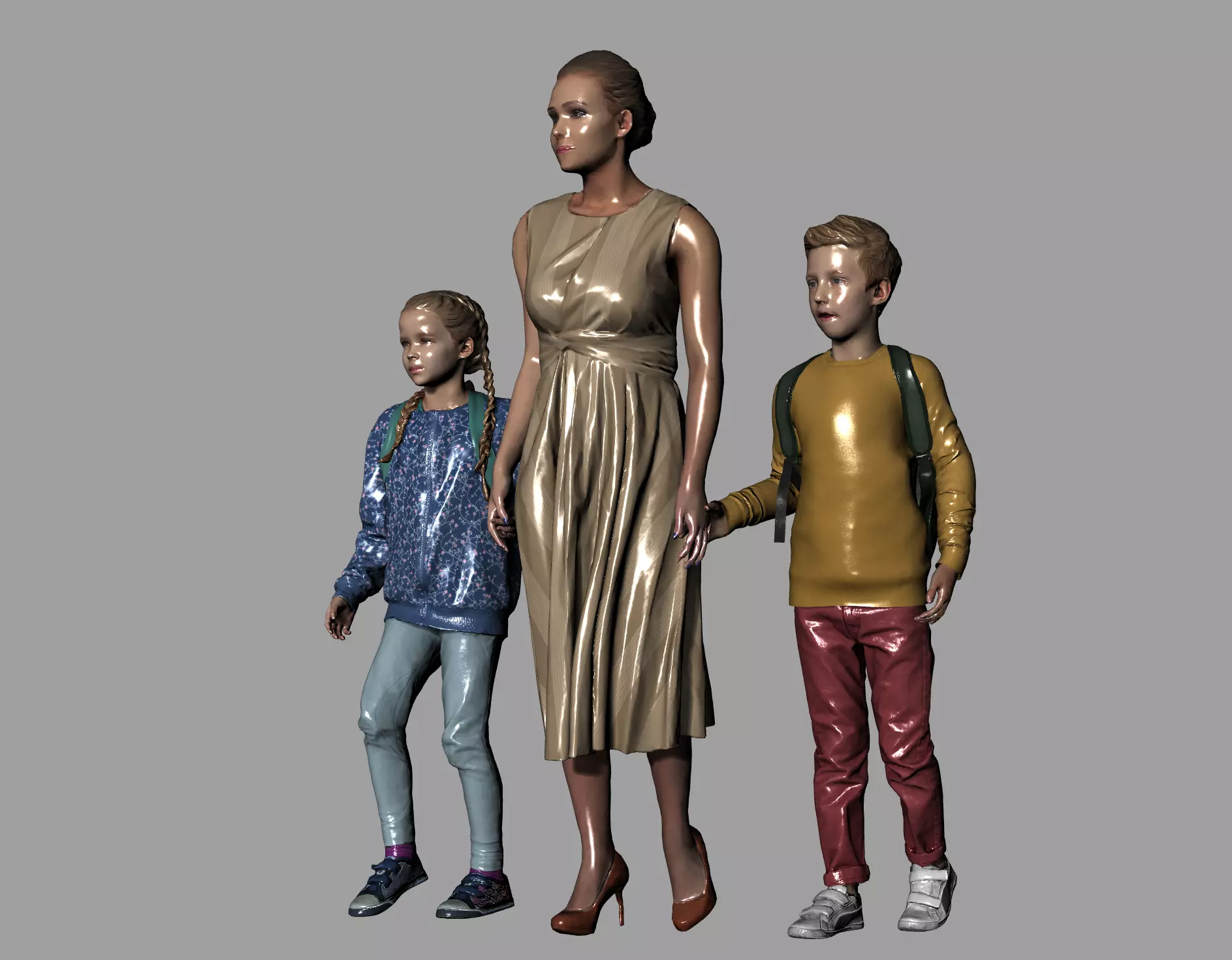 Realistic Female and kid Free 3D model Free 3D print model