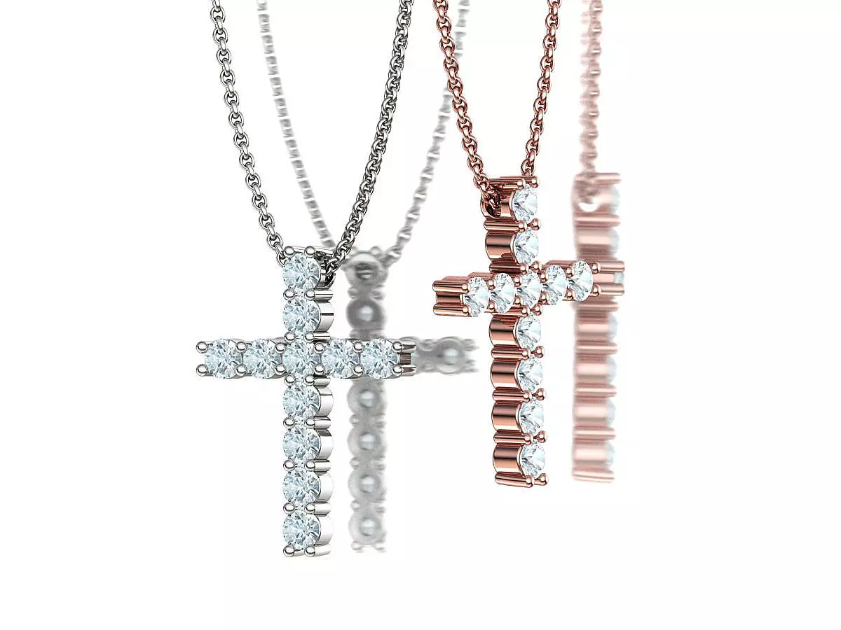 Bespoke Diamond Cross 27mm Height Necklace 15 pointers 3D print model