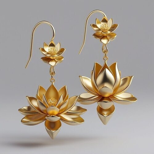 Golden Lotus Blossom Earrings 3D print model