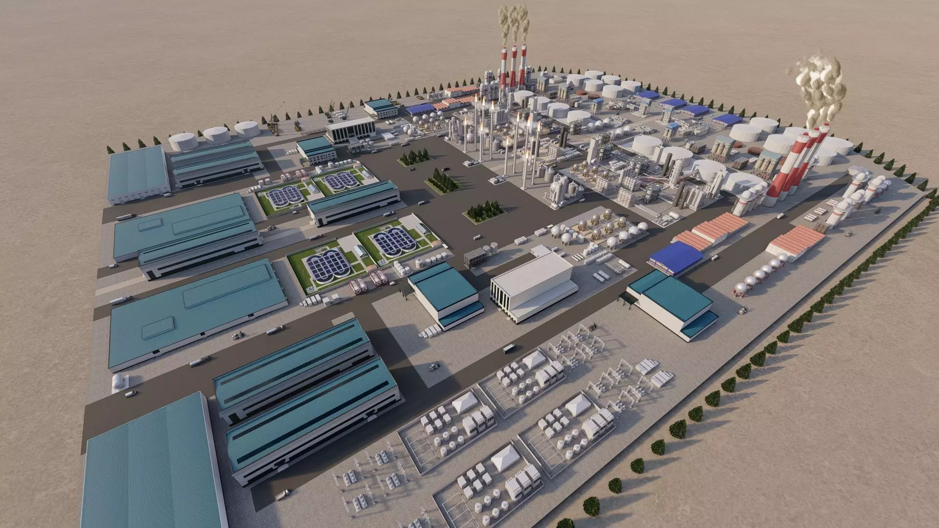 Petrochemical-Complex and Oil Gas Rig-Refinery power plant 3D model_0