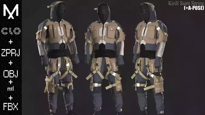 Tactical Outfit Male Marvelous designer Clo3d OBJ mtl FBX ZPRJ