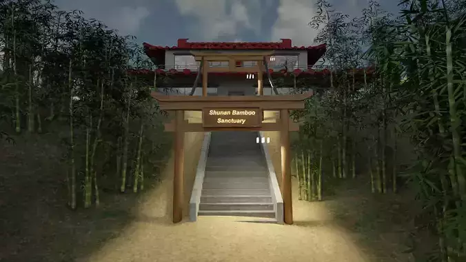 Bamboo sanctuary -VR world Low-poly 3D model