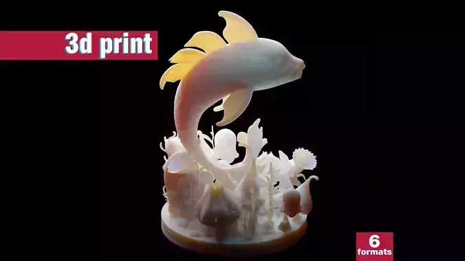 Elegant Koi Fish and Underwater Flora 3D print model