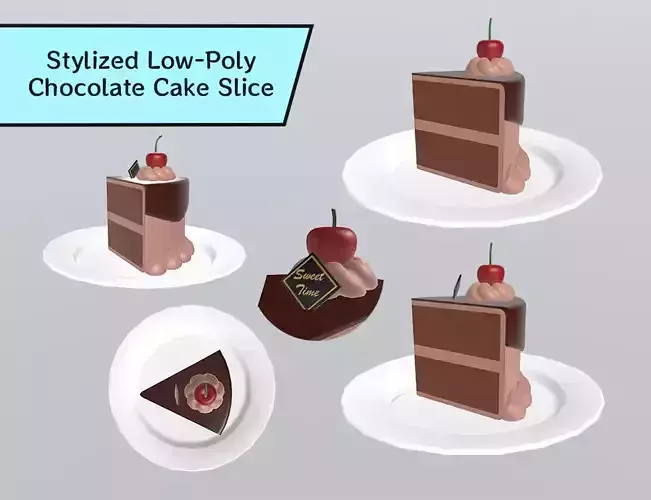 Stylized Low-Poly Chocolate Cake Slice