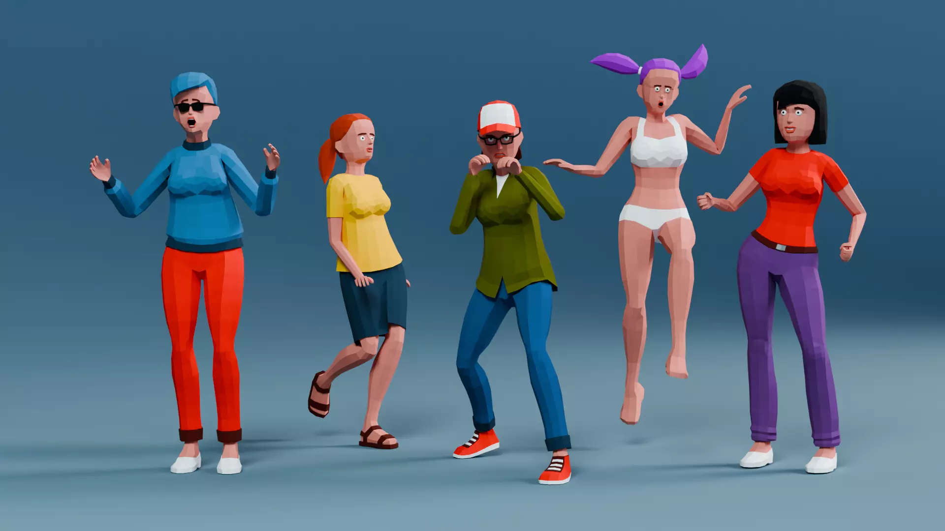 Simple woman low-poly stylized Low-poly 3D model_0