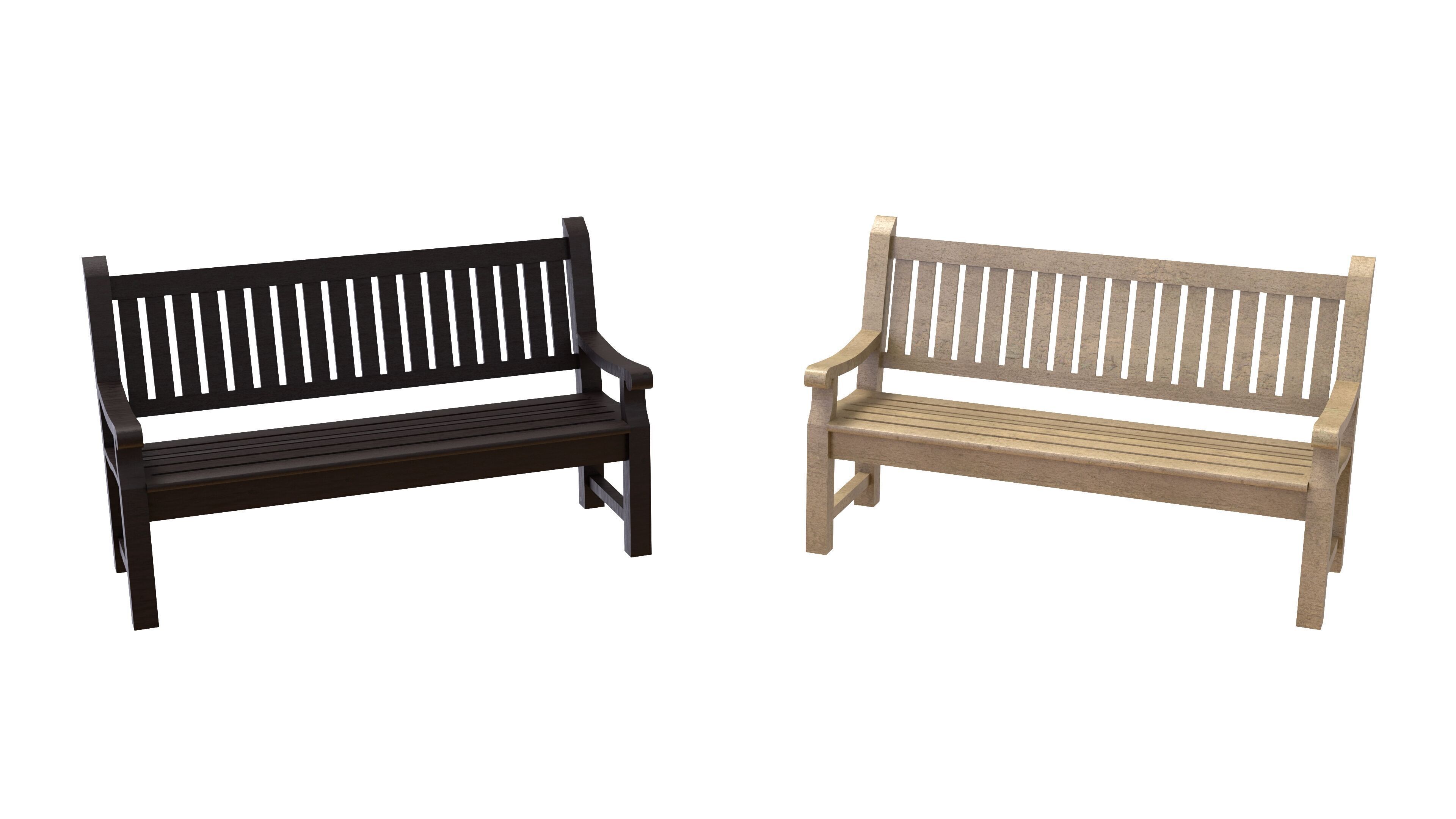 Garden Bench 3D Model Set Low-poly 3D model_5