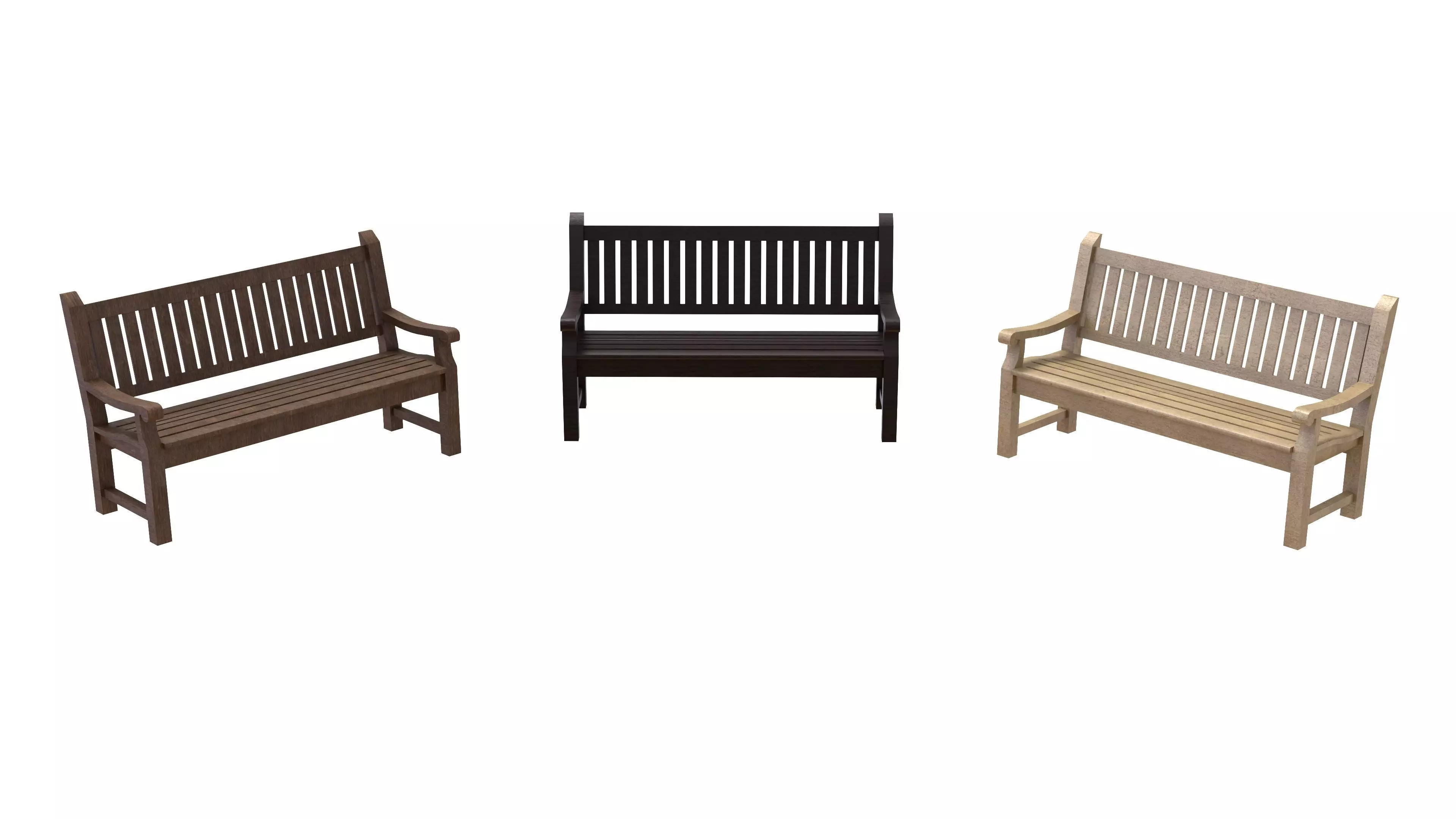 Garden Bench 3D Model Set Low-poly 3D model_0