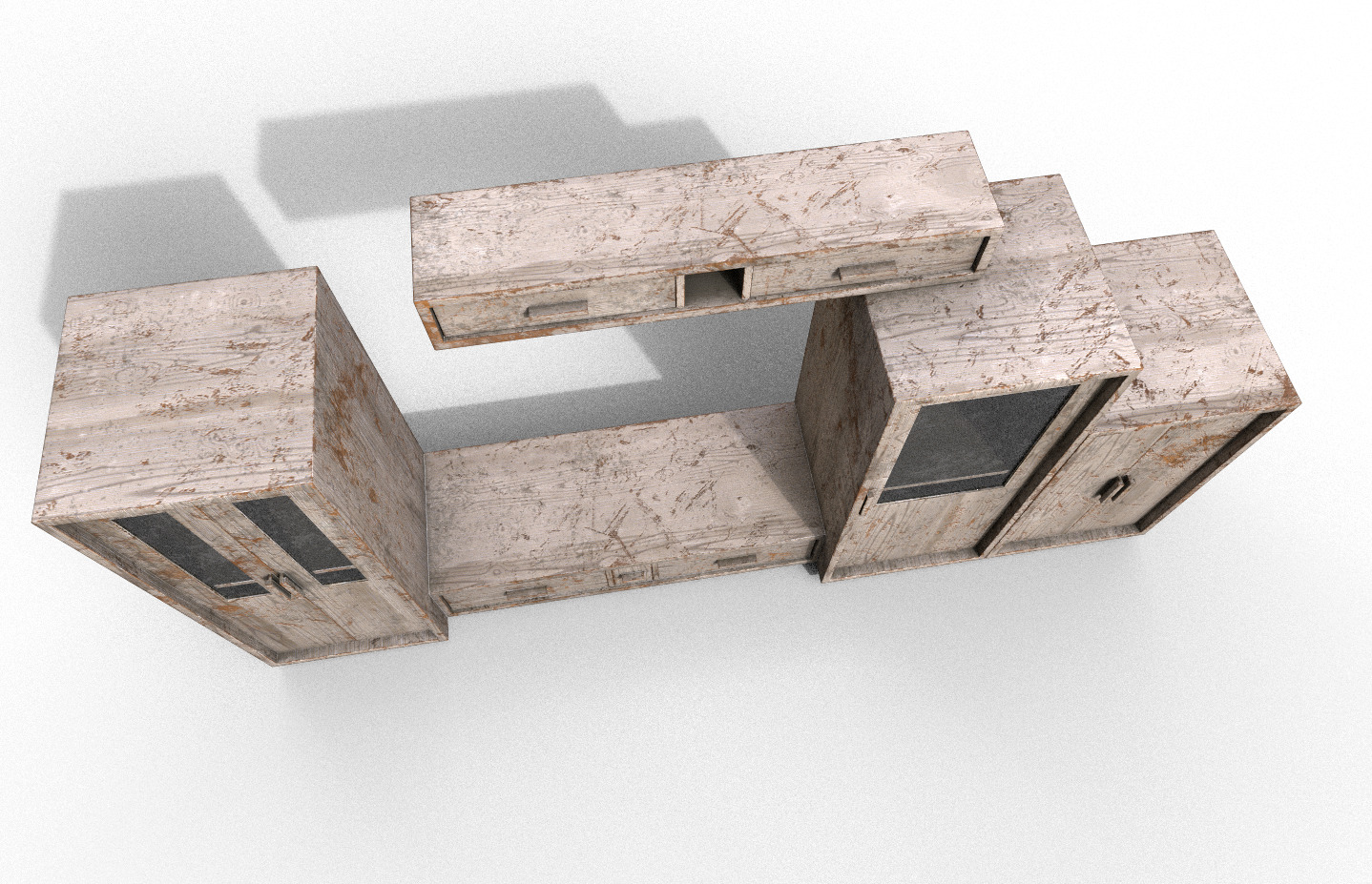 Set Old Modern Furniture 3D Model Terror Low-poly 3D model_4