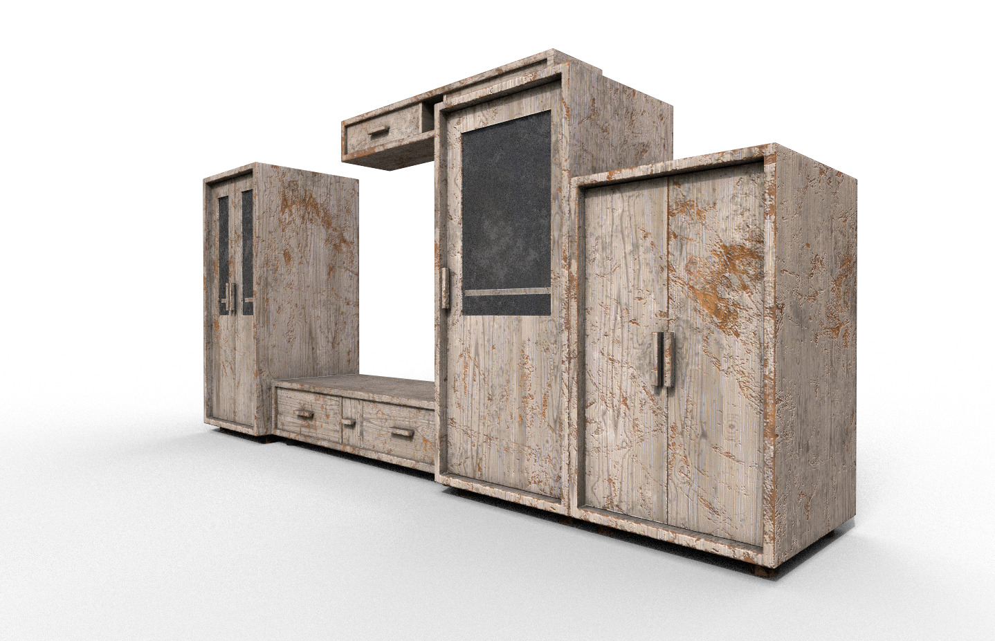 Set Old Modern Furniture 3D Model Terror Low-poly 3D model_2