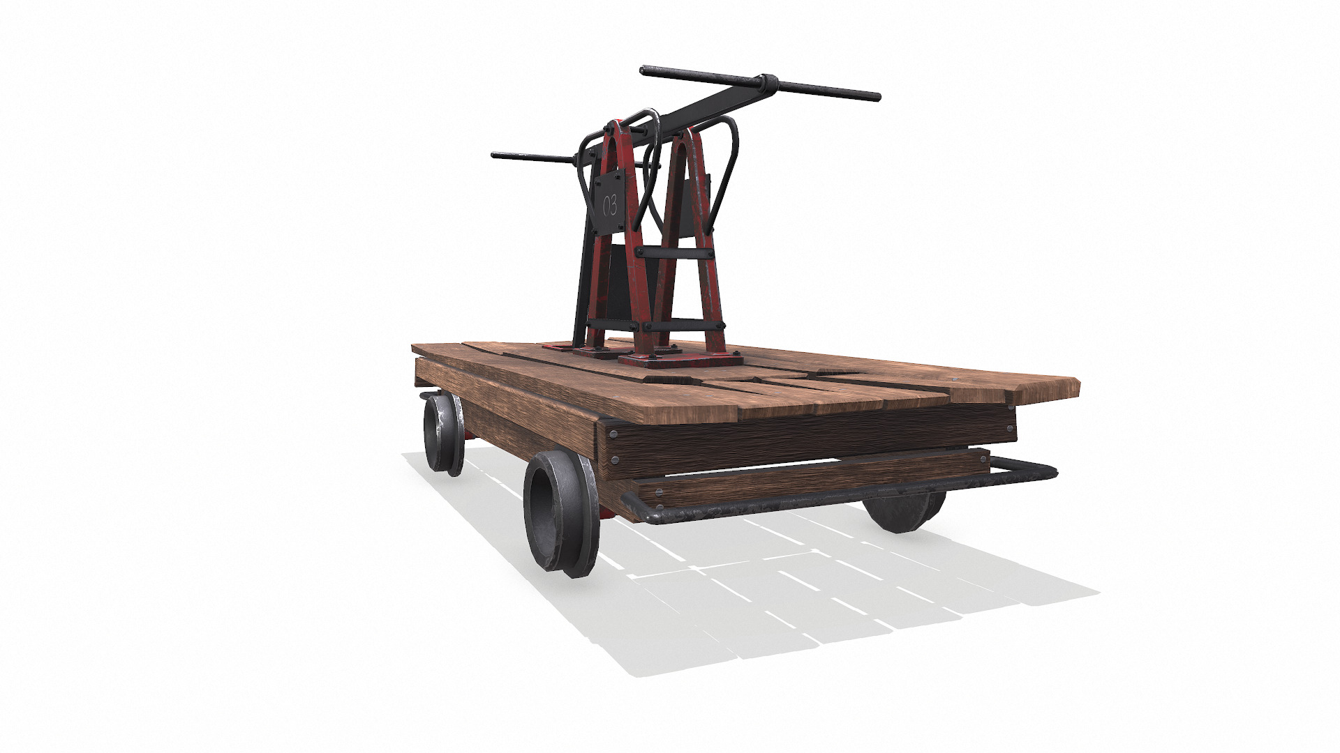Old Railway Handcar Low-poly PBR Low-poly 3D model_5