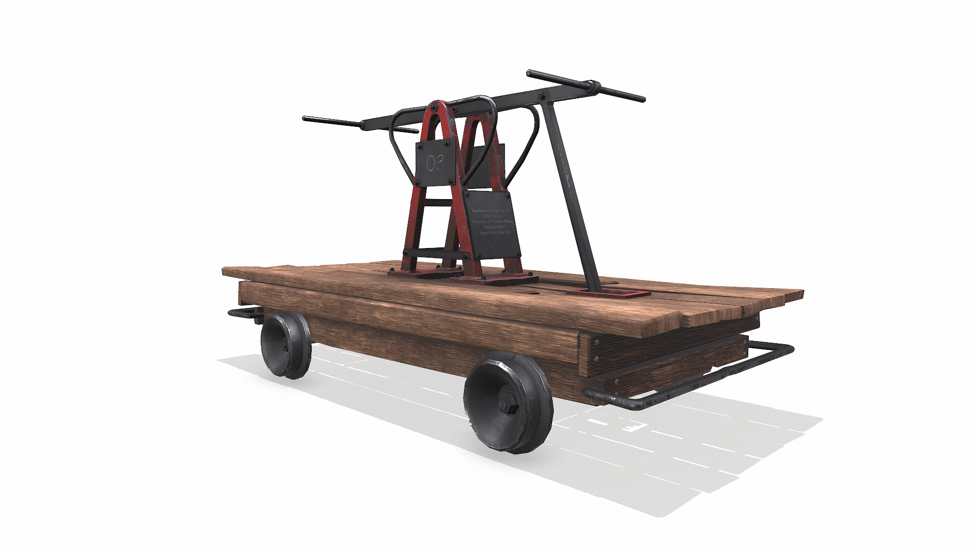 Old Railway Handcar Low-poly PBR Low-poly 3D model_10