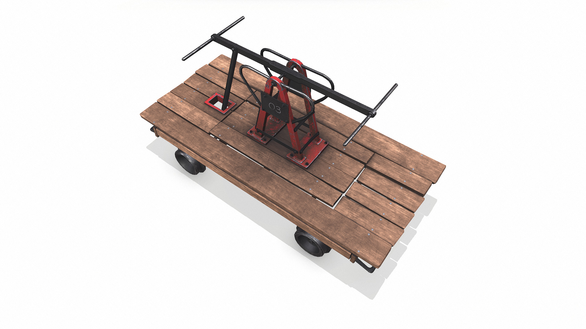 Old Railway Handcar Low-poly PBR Low-poly 3D model_4