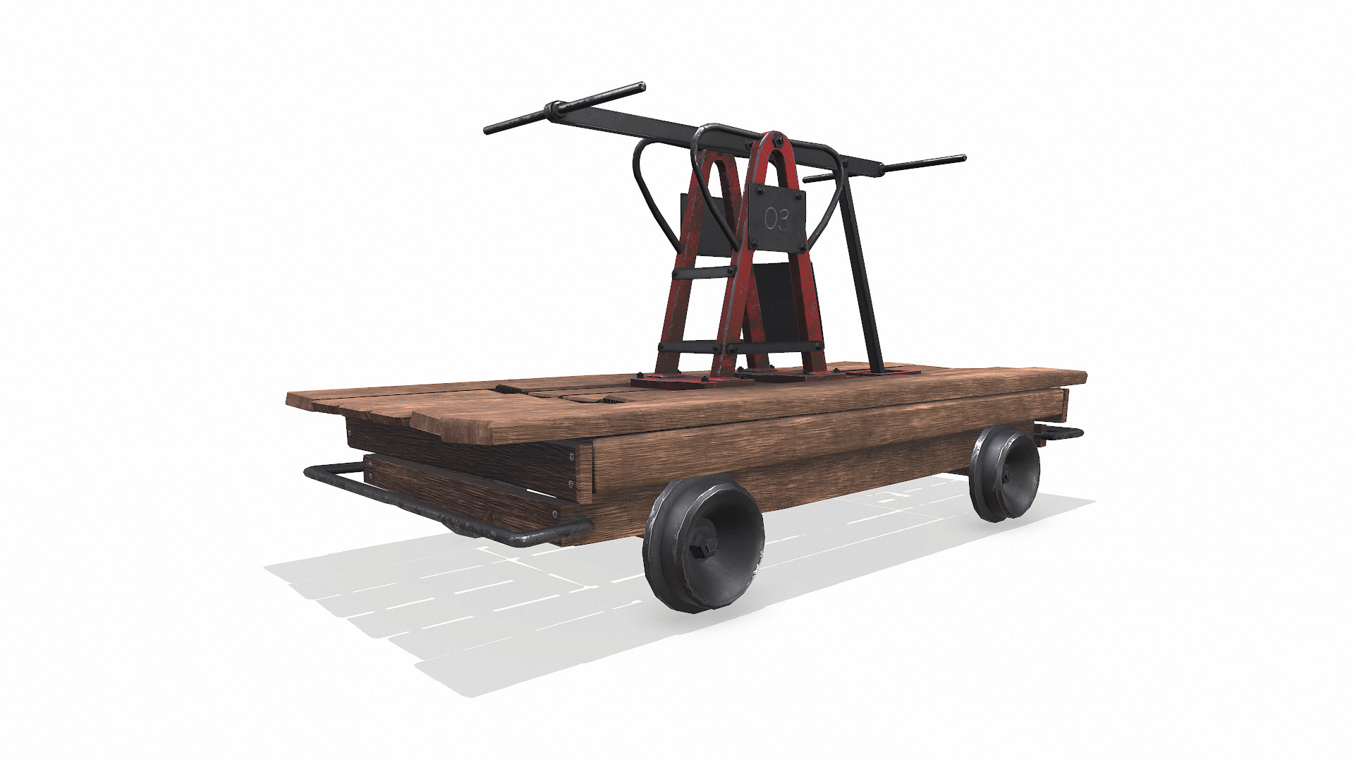 Old Railway Handcar Low-poly PBR Low-poly 3D model_8