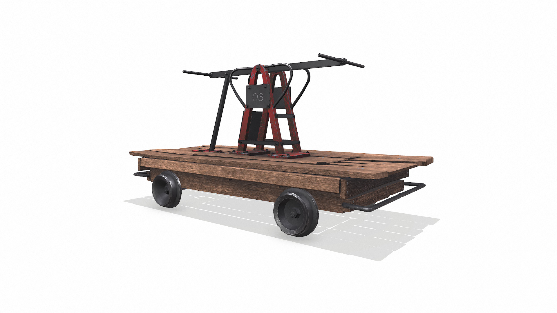 Old Railway Handcar Low-poly PBR Low-poly 3D model_3