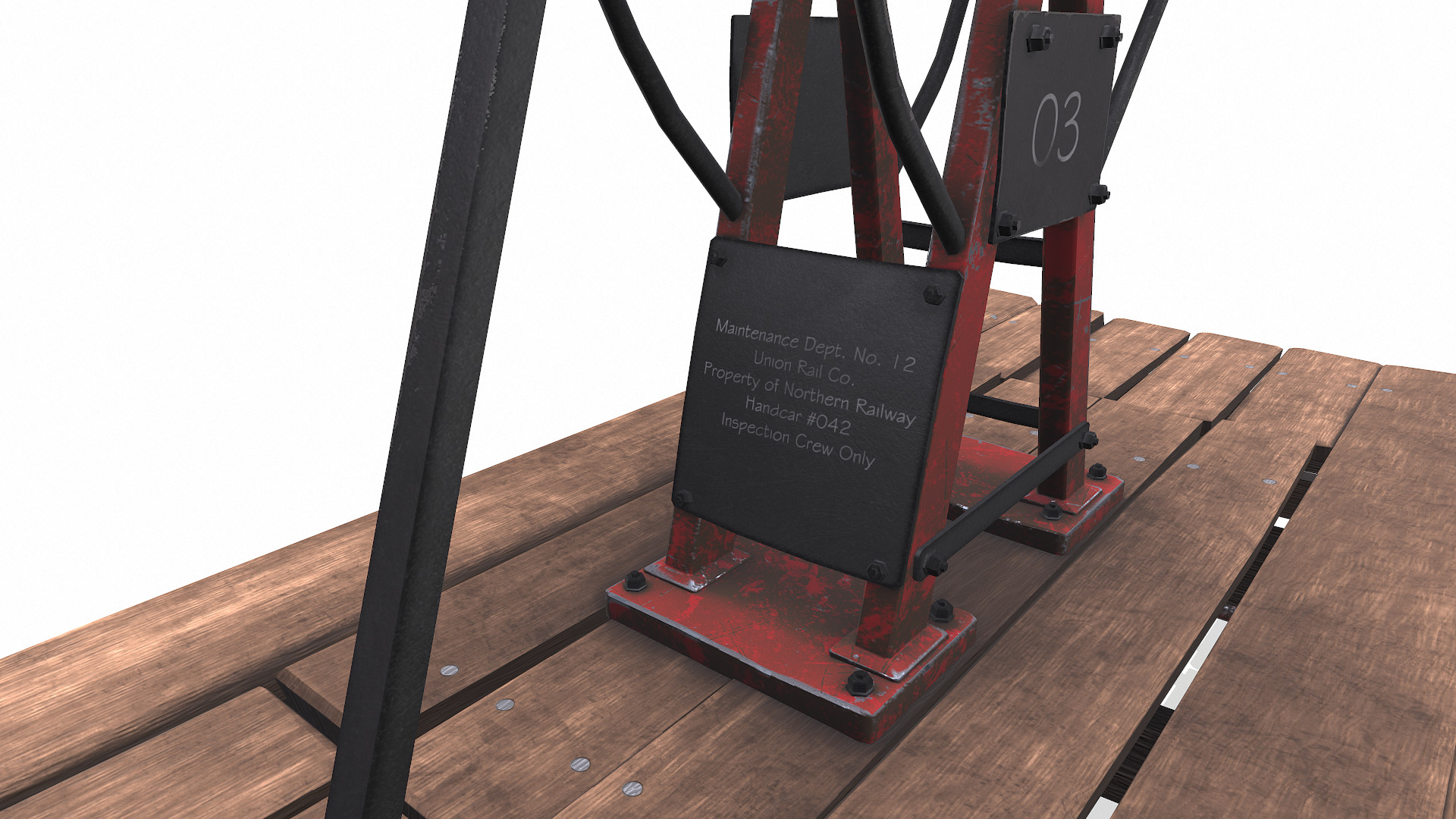 Old Railway Handcar Low-poly PBR Low-poly 3D model_12