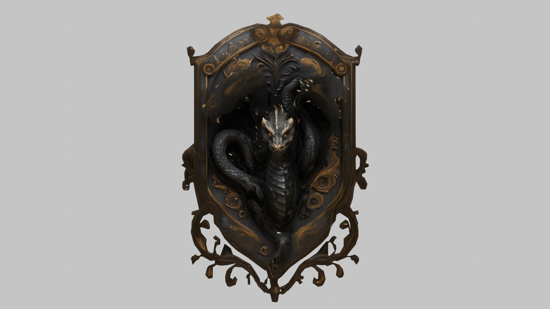 Three Headed Dragon Emblem Low-poly 3D model_4