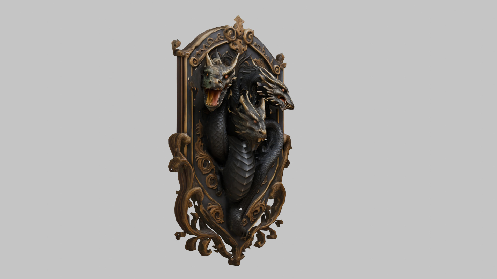 Three Headed Dragon Emblem Low-poly 3D model_1