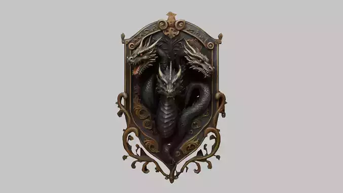 Three Headed Dragon Emblem Low-poly 3D model