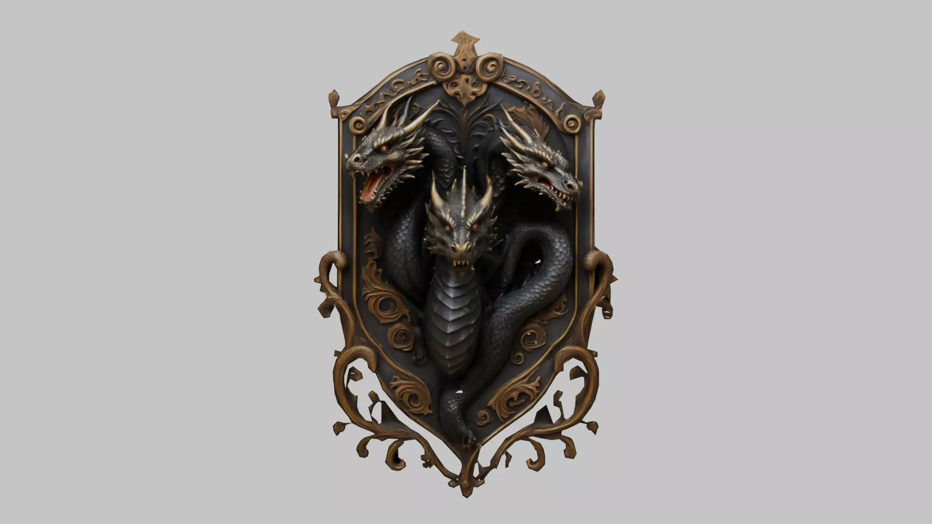Three Headed Dragon Emblem Low-poly 3D model_0